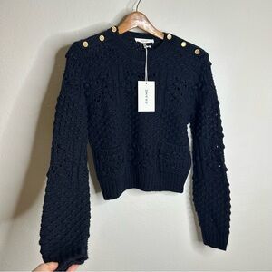 NWT FRAME Wool Alpaca Blend Bobble Knit Navy Blue Sweater Size Small